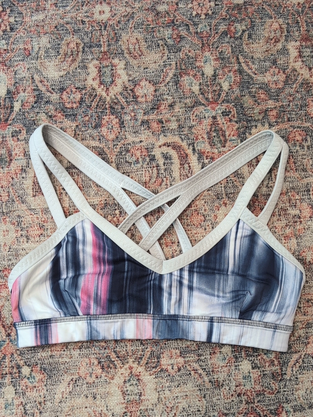 Women's Lululemon Size 2 Multi-Color Striped Sports Bra criss cross Back